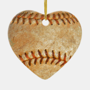 Adorno De Cerámica Béisbol Blanco Vintage costura roja