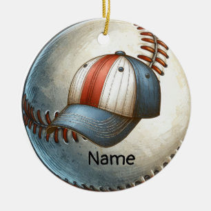 Adorno De Cerámica Béisbol con nombre en la pelota para el jugador