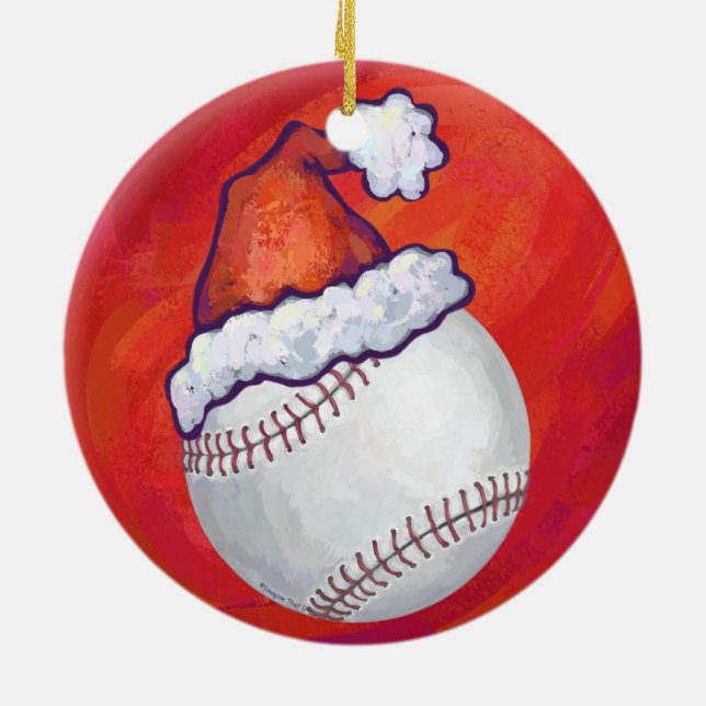 Adorno De Cerámica Béisbol con Santa Hat en rojo (Atrás)
