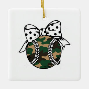 Adorno De Cerámica Béisbol de camo con polka Dot Bow