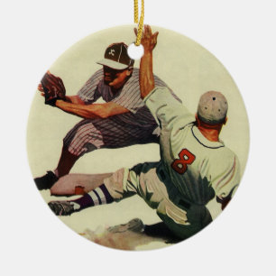 Adorno De Cerámica Béisbol Deportivo Vintage, Jugador Deslizándose ha