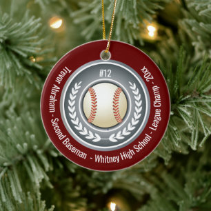 Adorno De Cerámica Béisbol Escuela de Jugadores Gris Plateado Rojo