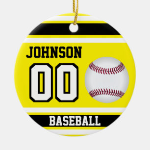 Adorno De Cerámica Béisbol personalizado Amarillo, blanco y negro