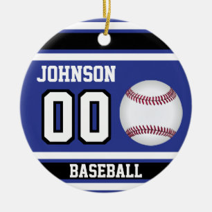 Adorno De Cerámica Béisbol personalizado Azul oscuro, blanco y neg