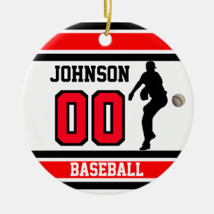 Adorno De Cerámica Béisbol personalizado el   rojo, blanco y negro