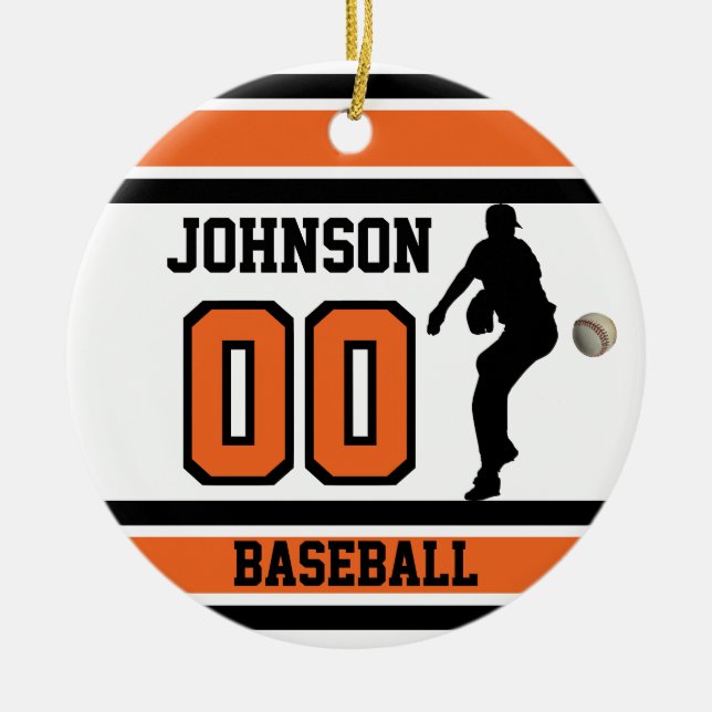 Adorno De Cerámica Béisbol ⚾ personalizado | Naranja, blanco y negro (Frente)