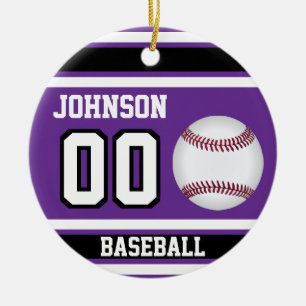 Adorno De Cerámica Béisbol personalizado Púrpura, blanca y negra