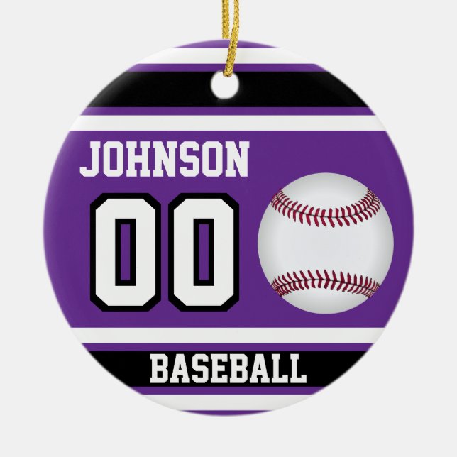 Adorno De Cerámica Béisbol personalizado | Púrpura, blanca y negra (Frente)