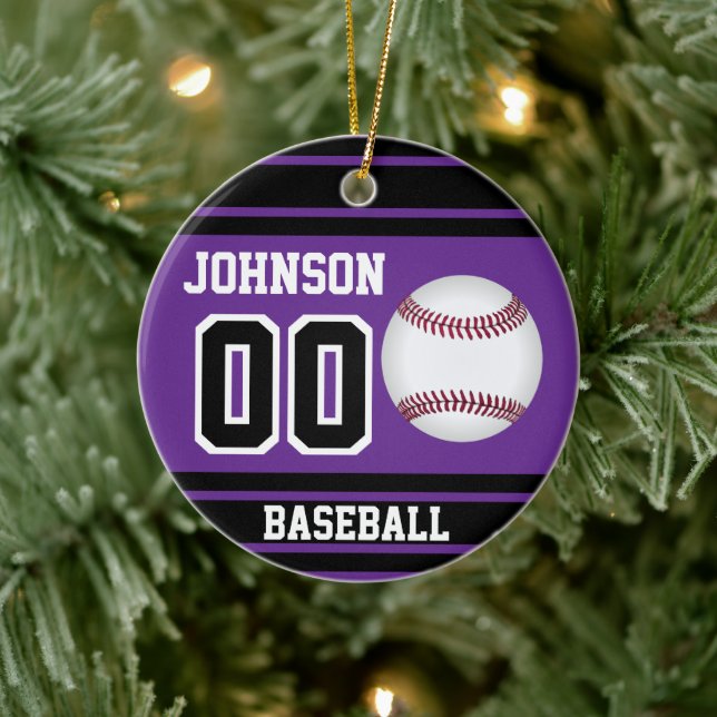 Adorno De Cerámica Béisbol personalizado | Púrpura y negro (Árbol)