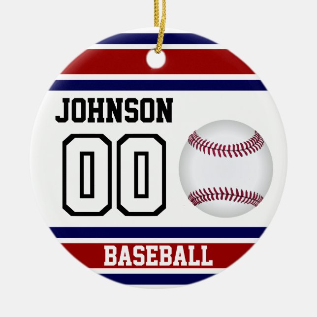 Adorno De Cerámica Béisbol personalizado | Rojo, Blanco y Azul (Frente)