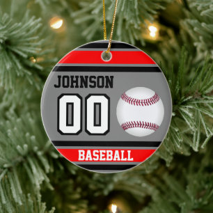Adorno De Cerámica Béisbol personalizado   Rojo, gris y negro