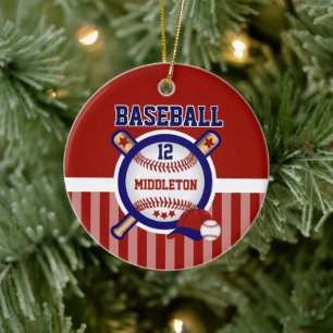Adorno De Cerámica Béisbol personalizado   Rojo oscuro y azul