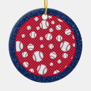 Adorno De Cerámica Béisbol rojo blanco y azul