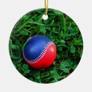 Adorno De Cerámica Béisbol rojo y azul con puntas blancas
