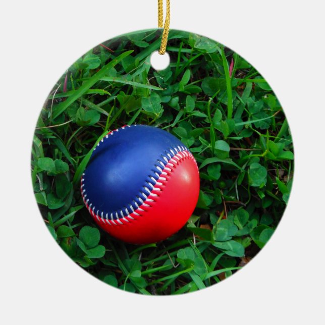 Adorno De Cerámica Béisbol rojo y azul con puntas blancas (Frente)