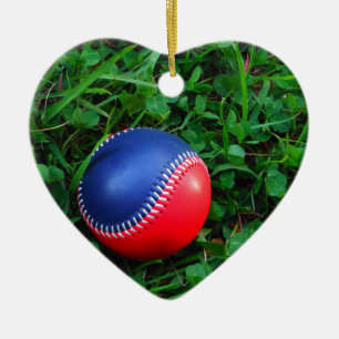Adorno De Cerámica Béisbol rojo y azul con puntas blancas