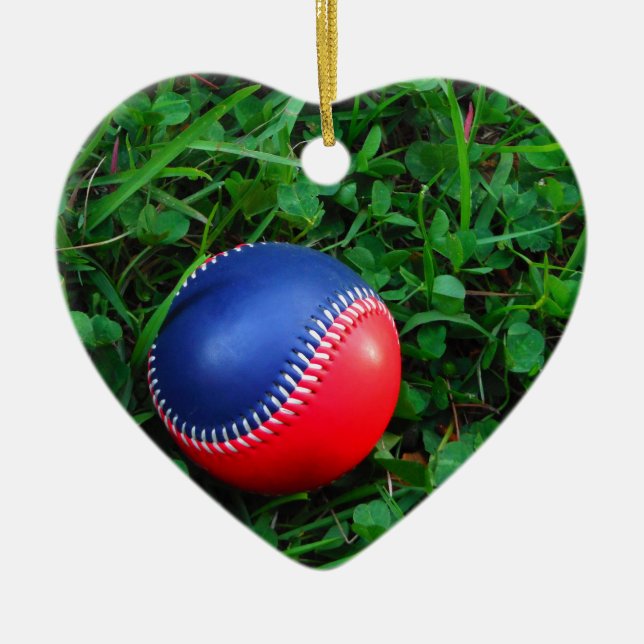 Adorno De Cerámica Béisbol rojo y azul con puntas blancas (Frente)