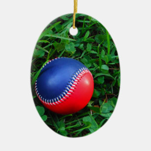 Adorno De Cerámica Béisbol rojo y azul con puntas blancas