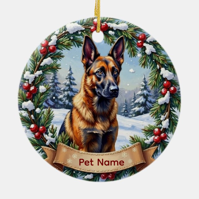Adorno De Cerámica Belgian Malinois Christmas (Atrás)