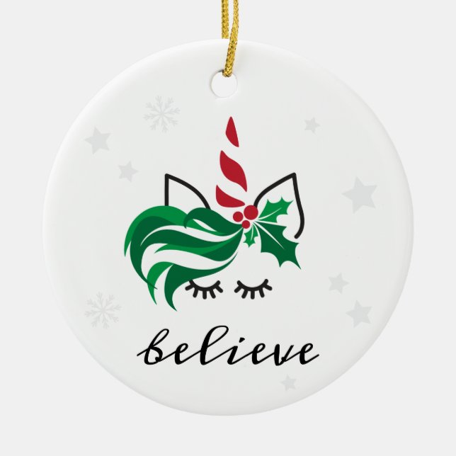 Adorno De Cerámica Believe Navidades Unicorn (Frente)