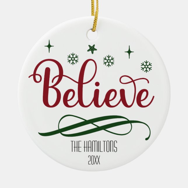Adorno De Cerámica Believe Personalizable Ornament Christmas (Frente)