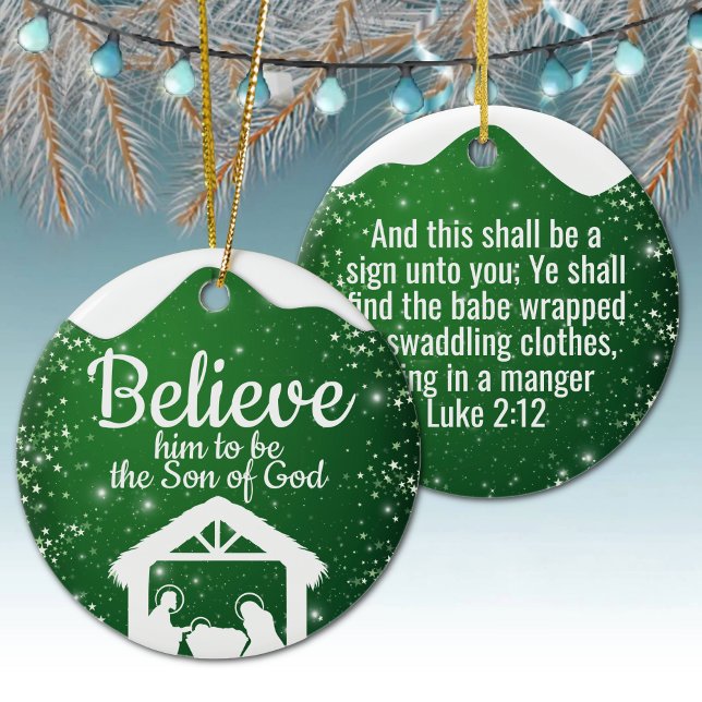 Adorno De Cerámica Believe, religious Christmas Nativity Scene ⛪️ 🎄 (festive holiday design religious christmas son of god winter wonderland luke 2:12 bible scripture 🎄)