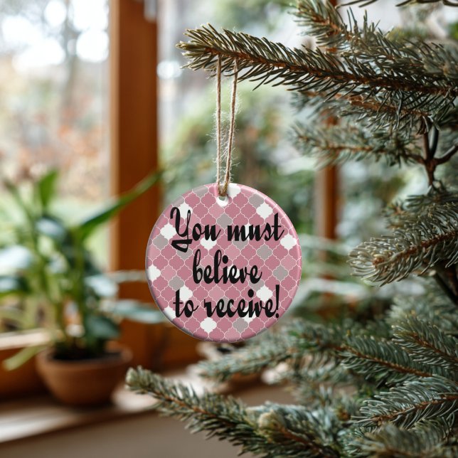 Adorno De Cerámica Believe to Receive Ceramic Ceramic Ornament  (Artistic Dual-Use! This personalized quatrefoil ornament doubles as a luxury gift tag.)