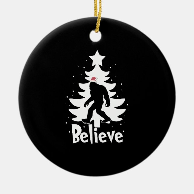 Adorno De Cerámica Believe Yeti Bigfoot Sasquatch Navidades Santa (Frente)