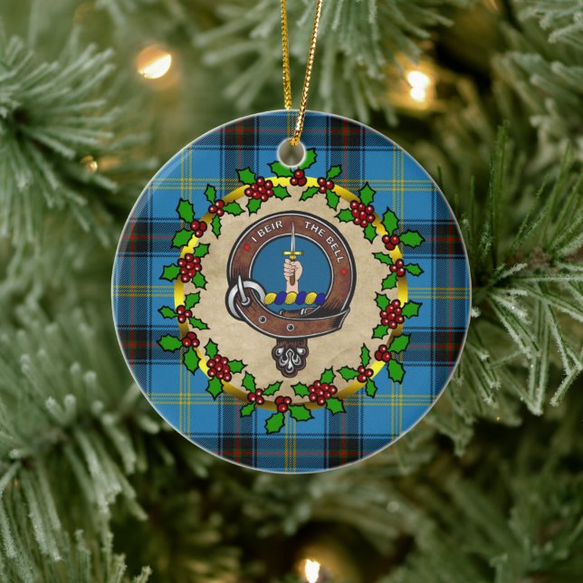 Adorno De Cerámica Bell Clan Badge & Tartan Personalizado Xmas (Árbol)