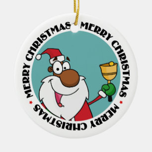 Adorno De Cerámica Bell Ringing Black Santa Claus