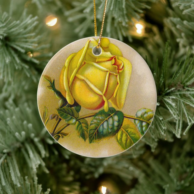 Adorno De Cerámica Bella Artes de impresión amarilla rosa antigua (Árbol)