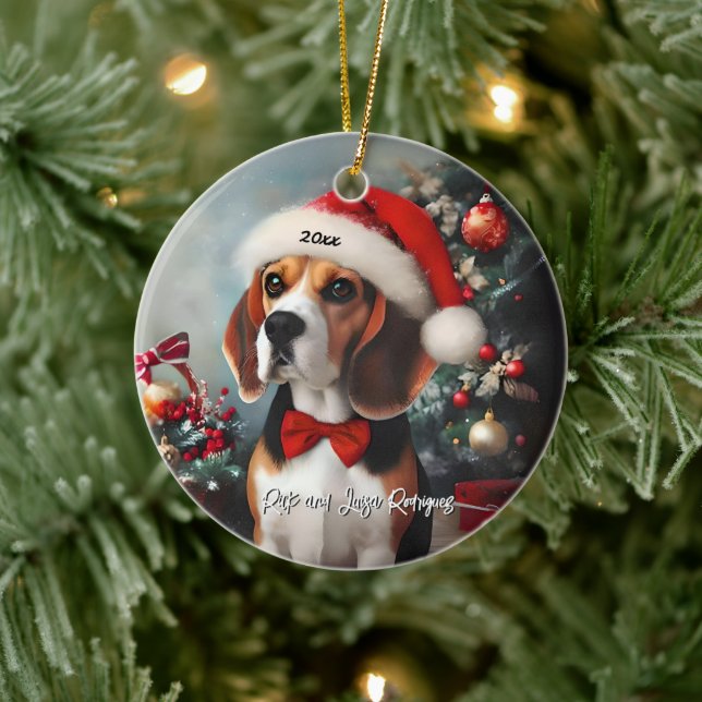 Adorno De Cerámica Bella Beagle con Santa Hat (Árbol)