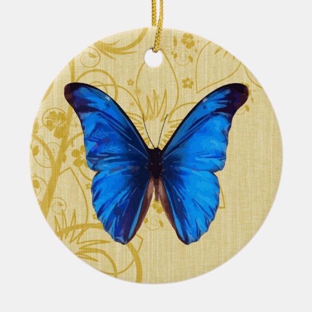 Adorno De Cerámica Bella mariposa azul Vintage (Frente)