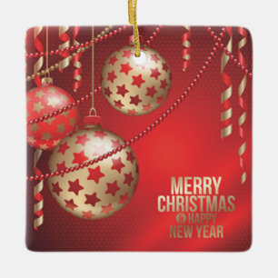 Adorno De Cerámica Bella Plaza de Navidades rojos y dorados