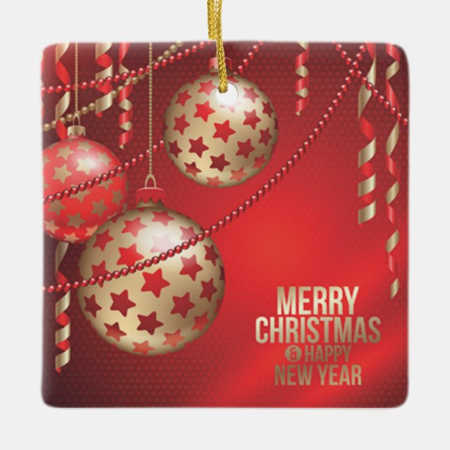 Adorno De Cerámica Bella Plaza de Navidades rojos y dorados (Anverso)