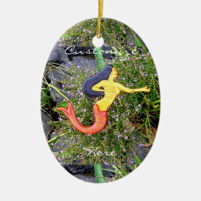 Adorno De Cerámica belleza de sirena de cola roja (Frente)