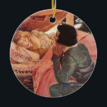 Adorno De Cerámica Belleza durmiente vintage de Jessie Willcox Smith<br><div class="desc">Ilustracion Vintage clásico infantil cuento de hadas libro de historia Sleeping Beauty imagen de la famosa ilustradora Jessie Willcox Smith. La princesa, Beauty, está durmiendo en su hermosa cama rosa y el Príncipe Encantador está a su lado a punto de besarla despierta y romper el hechizo mágico que le puso...</div>