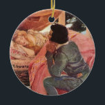 Adorno De Cerámica Belleza durmiente vintage de Jessie Willcox Smith<br><div class="desc">Ilustracion Vintage clásico infantil cuento de hadas libro de historia Sleeping Beauty imagen de la famosa ilustradora Jessie Willcox Smith. La princesa, Beauty, está durmiendo en su hermosa cama rosa y el Príncipe Encantador está a su lado a punto de besarla despierta y romper el hechizo mágico que le puso...</div>