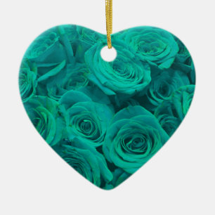 Adorno De Cerámica Bellísimas rosas verdes azuladas flores azuladas
