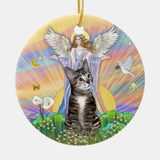 Adorno De Cerámica Bendición - BrownTabby Cat 2 (Frente)