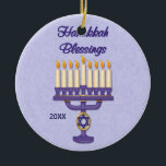 Adorno De Cerámica Bendiciones de Hanukkah Menorah<br><div class="desc">Richly detalló el diseño de Hanukkah con Menorah y Star of David. Fecha de Personalizar o suprimir si es preferible.</div>