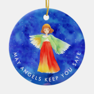 Adorno De Cerámica Bendiciones del Ángel de la Guarda Colorido Acuare