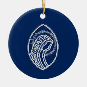 Adorno De Cerámica Bendita Virgen María, encaje blanco, azul marino
