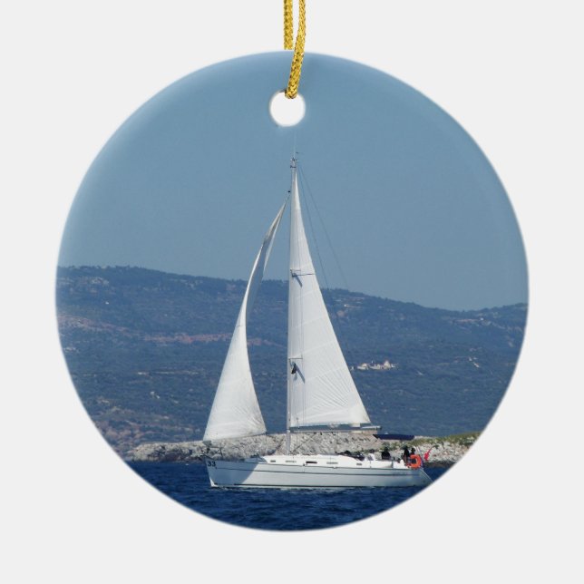 Adorno De Cerámica Beneteau blanco Sloop (Frente)