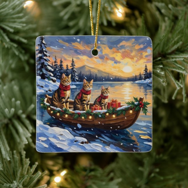 Adorno De Cerámica Bengal Cat Christmas Boat Holiday (Árbol)
