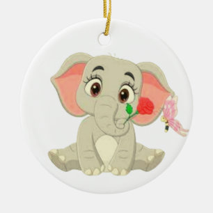 Adorno De Cerámica Benjamin El Elefante Con Un Rosa 