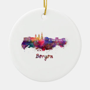 Adorno De Cerámica Bergen skyline in watercolor