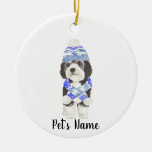 Adorno De Cerámica Bernedoodle Blue & White personalizado