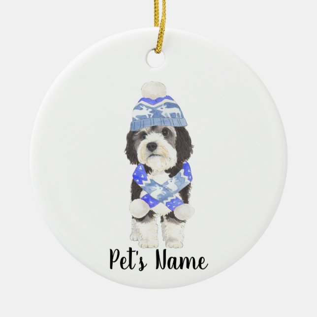 Adorno De Cerámica Bernedoodle Blue & White personalizado (Frente)