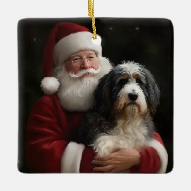 Adorno De Cerámica Bernedoodle con Navidades festivos de Santa Claus (Anverso)